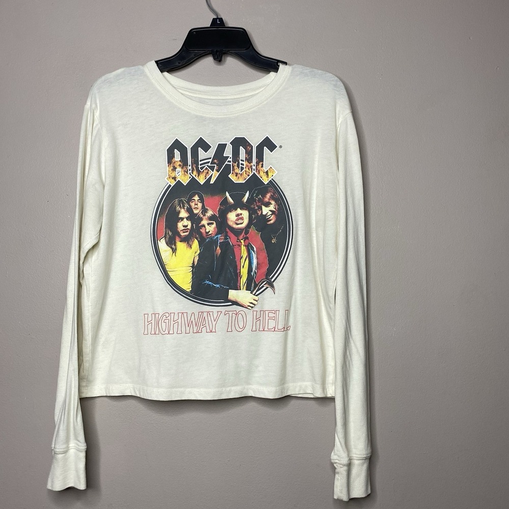 AC/DC Highway To Hell Cream T Shirt Long Sleeve Women Size L